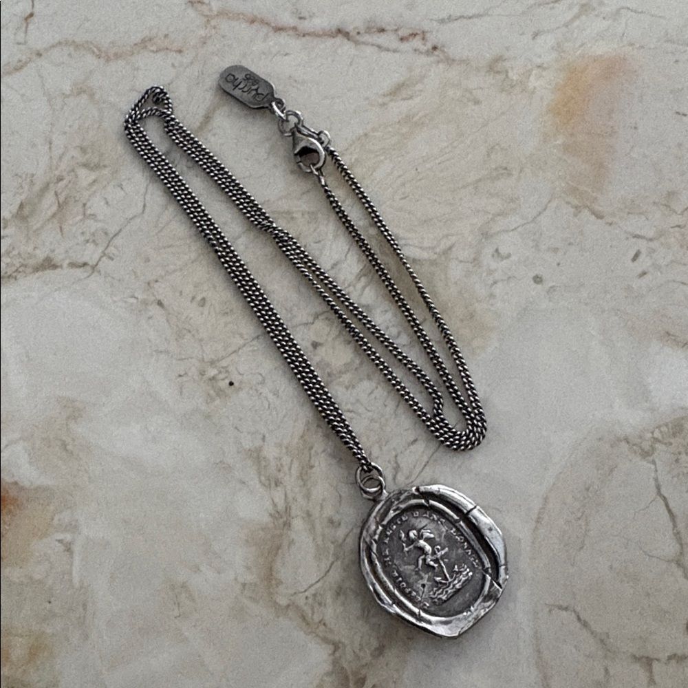Pyrrha 925 Sterling Silver The Anchor of Hope Talisman 18” Oxidized Curb Chain